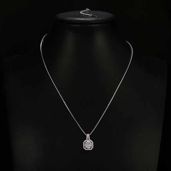 New Silver Hexagon Round Diamond Necklace - Picture 4 of 4